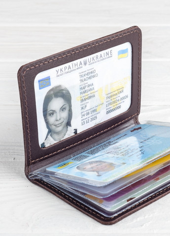 Шкіряна обкладинка на id паспорт, для документів (права, техпаспорт) Villini 017 Коричневий Martec (259164683)