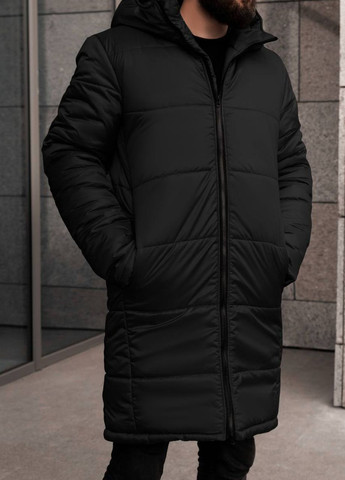 Черная удлиненная стеганная мужская куртка No Brand