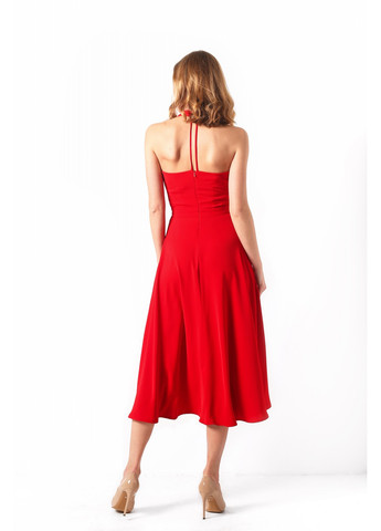 Красное коктейльное коктейльное, красное платье из шелка шарлотта от BYURSE однотонное