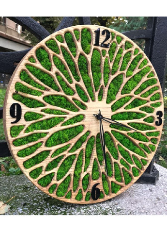 Часы настенные круглые со стабилизированным мхом из дерева 45х45х4 см (475807-Prob) Черные цифры Unbranded (271813767)
