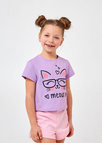 Лілова дитяча футболка | 95% бавовна | демісезон | 92, 98, 104, 110, 116 | зручна, малюнок кішка в окулярах ліловий Smil