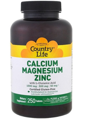 Calcium Magnesium Zinc 250 Tabs Country Life (256723881)