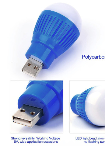 USB LED Лампочка 2W / 5В, Портативная светодиодная USB лампа для павербанка, Синяя Martec (256900198)