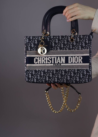 Сумка классическая с лого Christian Dior dark blue with gold Vakko (260585732)