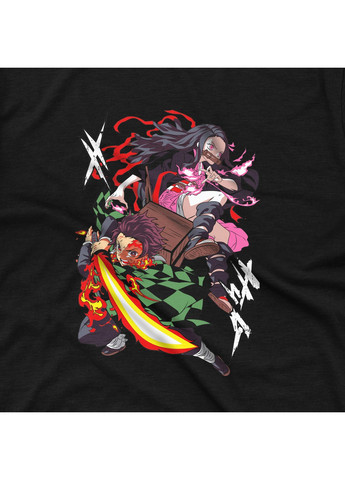 Черная футболка c принтом клинок рассекающий демонов - танджиро и незуко 2 No Brand