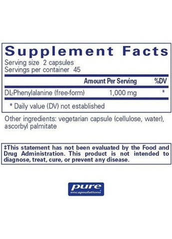 DL-Phenylalanine 500 mg 90 Caps Pure Encapsulations (259734525)