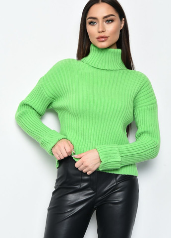 Зеленый зимний свитер женский под горло зеленого цвета пуловер Let's Shop