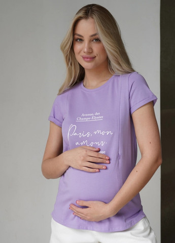 Лавандова лавандова футболка з принтом для вагітних і годуючих мам з секретом для годування трикотажна To Be