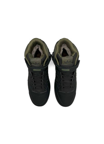 Черные зимние кроссовки мужские, вьетнам adidas Forum 84 High Black Matte Khaki Fur
