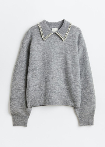 Серый зимний свитер вышитый бисером H&M