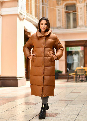 Медное зимнее Женское длинное пальто медное с молочным 89942 трансформер Svidni