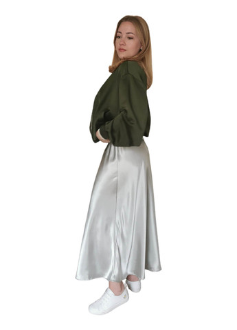 Серо-зеленая кэжуал юбка Luvete а-силуэта (трапеция)