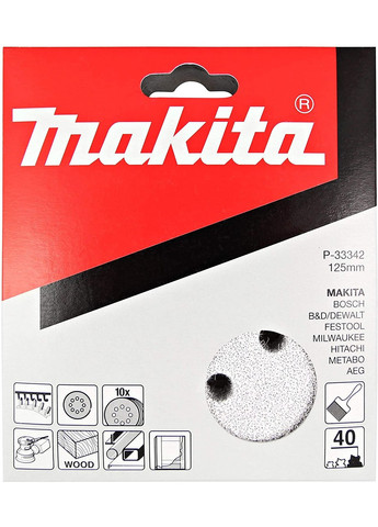 Набор шлифовальной бумаги Ø125 мм К40 (10 шт) P-33342 Makita (264307857)