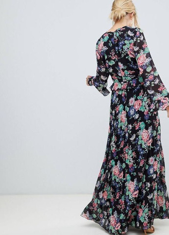 Комбинированное платье макси с запахом, цветочным принтом и оборками design Asos с цветочным принтом