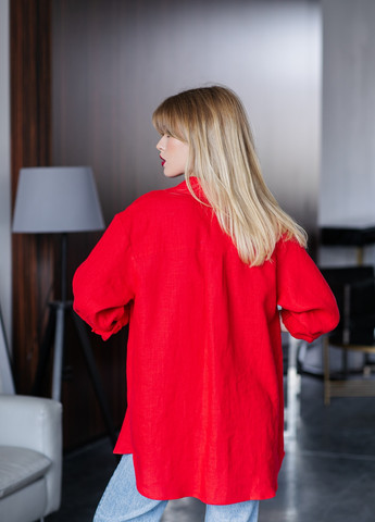 Красная повседневный рубашка однотонная MORANDI с длинным рукавом