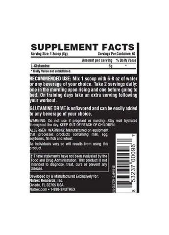 Glutamine Drive 300 g /60 servings/ Unflavored Nutrex (275533876)