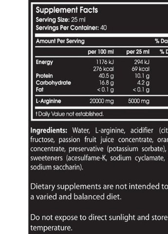 Arginine Liquid 1000 ml /40 servings/ Orange Scitec Nutrition (256726011)