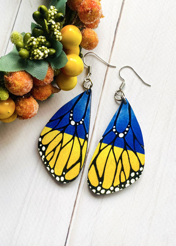 Патріотичні сережки з дерева. Крильця метелика (принт 6.2) Creative (260134774)