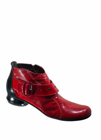 Красные женские ботинки на молнии с перфорацией, лаковые
