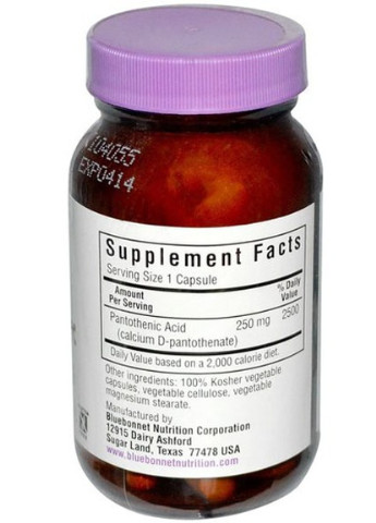 Pantothenic Acid (B5) 250 mg 60 Veg Caps BLB0468 Bluebonnet Nutrition (256724443)