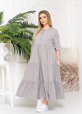 Світло-сіра жіноча довга сукня в горошок сірого кольору р.50/54 359128 New Trend