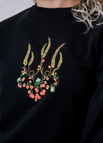 Женский свитшот с вышивкой "Тризуб красная калина" VINCA - крой украинская символика черный повседневный хлопок, трикотаж - (264295960)
