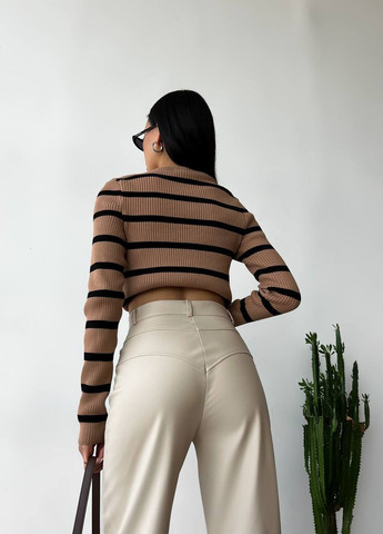 Жіночі штани з еко-шкіри колір молочний р.42 443402 New Trend (266494036)