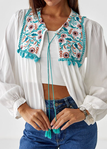 Женская блуза-накидка с вышивкой - молочный Lurex (262810551)