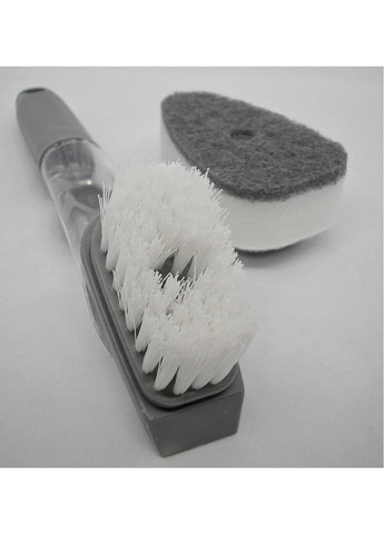 Щітка для миття посуду з двома насадками та з дозатором отвором для заливання рідини сіра Cleaning Brush No Brand (260661283)
