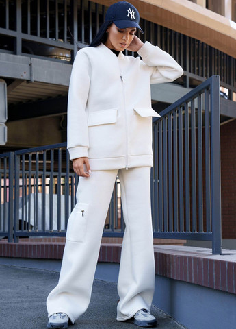 Белые спортивные, повседневный, кэжуал демисезонные прямые брюки Jadone Fashion