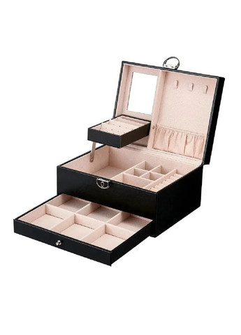 Шкатулка сундук органайзер коробка футляр для хранения украшений бижутерии эко кожа 23х17.5х12 см (474617-Prob) Черная Unbranded (259113371)