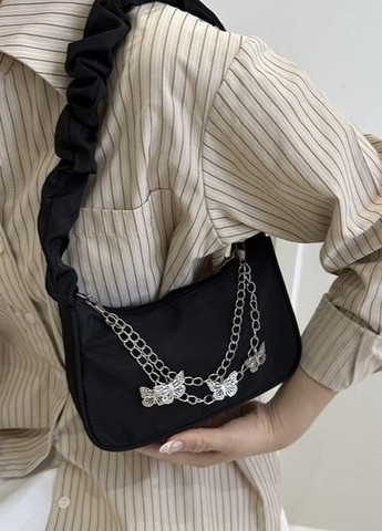 Женская классическая сумка 6579 через плечо клатч на короткой ручке багет черная No Brand (276062406)