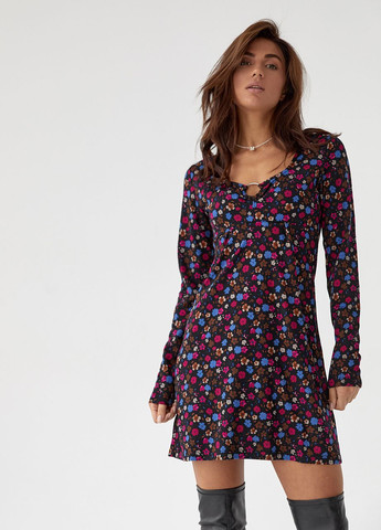Фуксинова (кольору Фукія) відвертий коротка сукня з квітковим принтом No Brand