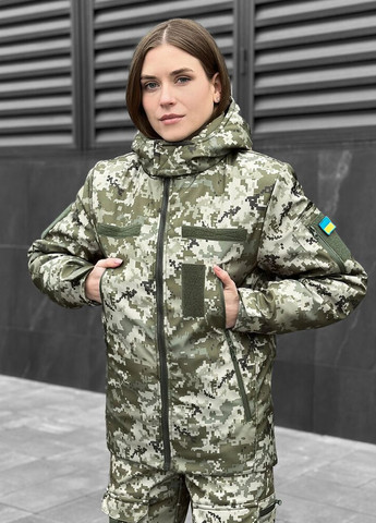 Оливковая (хаки) зимняя куртка motive зима женская пиксель Pobedov