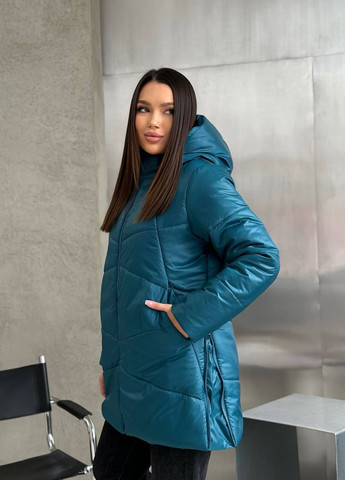 Смарагдова зимня куртка стьогана з капюшоном Украина UM Butik