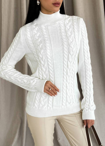 Жіночий в'язаний светр з візерунком коси колір молочний р.42/46 443582 New Trend (266424142)