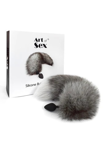 Силіконова анальна пробка з хвостом із натурального хутра size M Artctic fox Art of Sex (277235428)