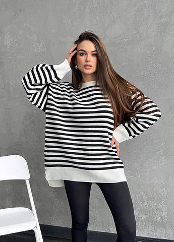 Чорно-білий демісезонний смугастий жіночий светр. жіночий светр акрил No Brand