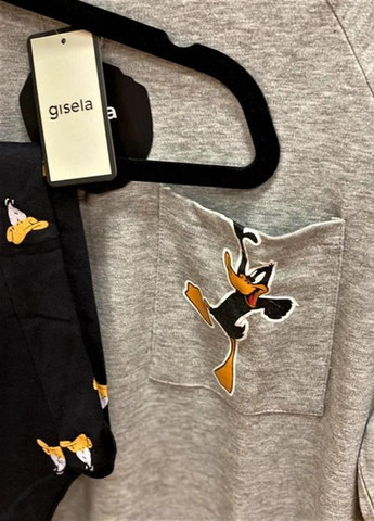 Пижама мужская футболка с длиннм рукавом и брюки свободного кроя на резинке S Серй с принтом Daffy Duck 2-1859 Gisela (257979387)