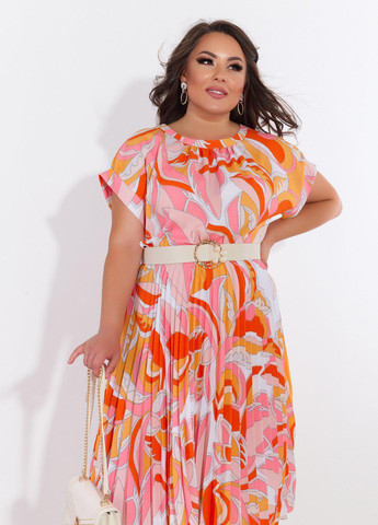 Розовое сукні великіх розмірів гарне плаття зі спідницею в складку (54551) Lemanta