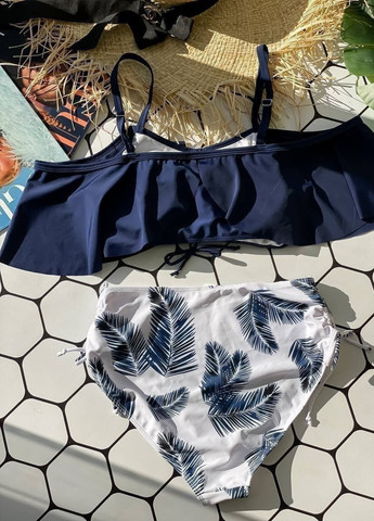 Темно-синий летний роздільний купальник зі стильним топом раздельный Vakko