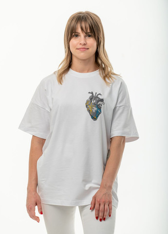 Біла унісекс футболка з вишивкою "сталеве серце" з коротким рукавом VINCA