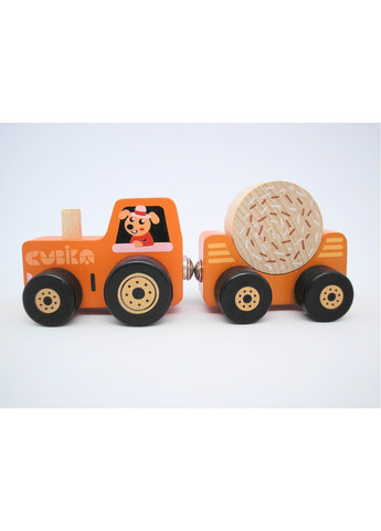 Игрушка деревянная детская разноцветная развивающая машинка трактор на магнитах 3 детали Cubika (259771285)