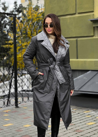 Серая женская двухстороняя куртка плащевка No Brand
