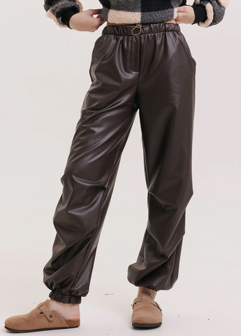 Шкіряні штани карго для дівчинки коричневі 127048 No Brand (269237071)