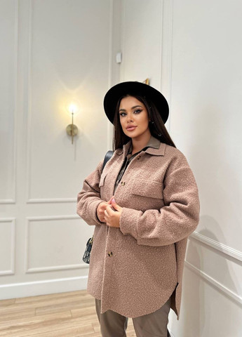 Бежева жіноча куртка баранчик колір т.мокко р.48/52 441721 New Trend