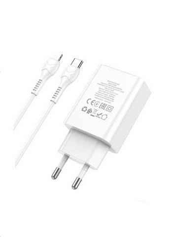 Сетевое зарядное устройство + кабель Type-C на Lightning (USB/Type-C, 20W, LED дисплей, с быстрой зарядкой) - Белый Hoco c100a (259301303)