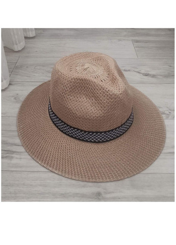 Летняя вязаная шляпа Федора темно-бежевая с лентой No Brand (259793910)