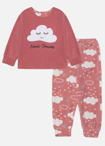 Светло-розовая зимняя пижама для девочки цвет пудровый цб-00231589 Бома