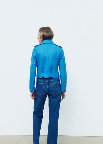 Блакитна демісезонна куртка із штучної шкіри косуха Zara